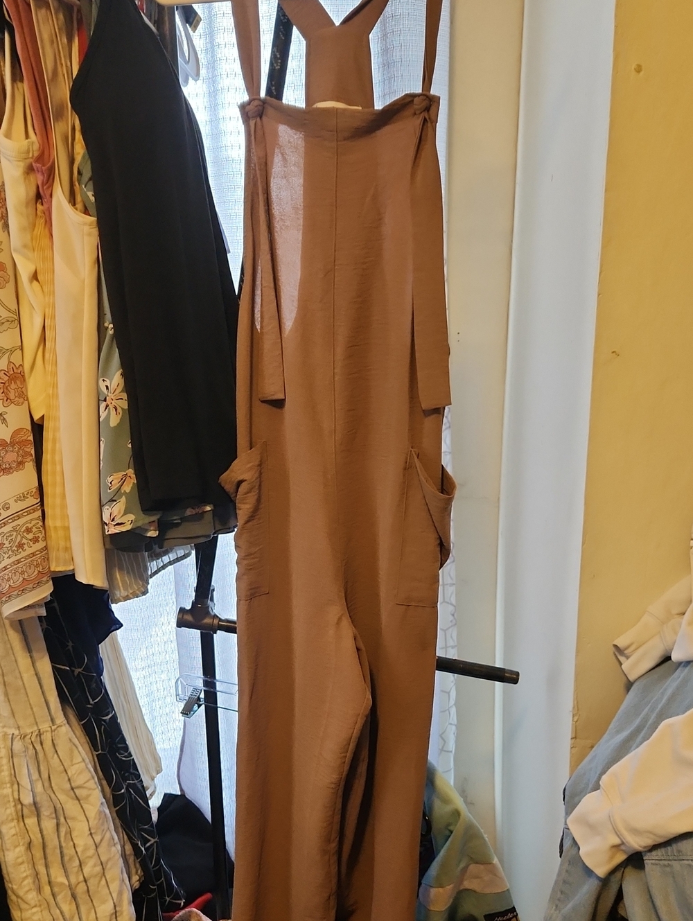 Lola Grace Women’s Brown Wide-Leg Capri Jumpsuit with Pockets